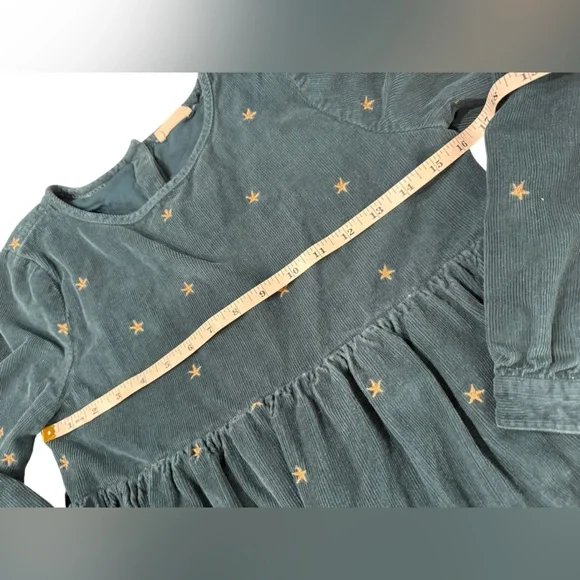 FATFACE Girls Green Corduroy Star‎ Dress Pocket Embroidered Metallic 10/11 - Picture 8 of 10